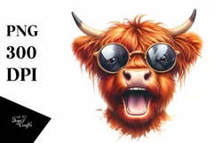 Excited Highland Cow with Sunglasses | Sublimation | Clipart Product Image 1