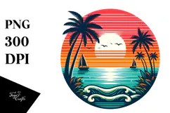 Retro Tropical Sunset Clipart PNG Product Image 1