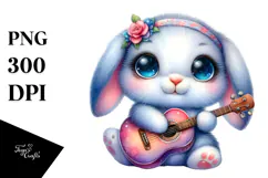 Cute Baby Rabbit with Guitar PNG Product Image 1