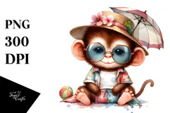 Digital Watercolor with Cute Baby Monkey, Transparent PNG Product Image 1