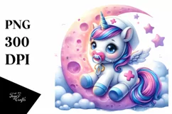 Baby Unicorn Nurse Moon Sublimation Clipart Product Image 1