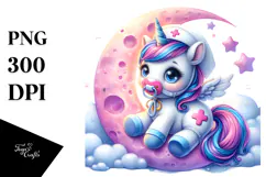 Baby Unicorn Nurse Moon Sublimation Clipart Product Image 1