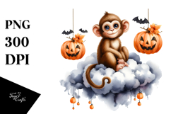 Watercolor Monkey Halloween Cloud PNG Product Image 1