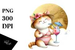Cute Cat in Beachwear PNG Product Image 1