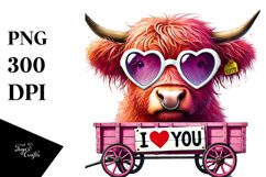 Pink Highland Cow Heart Sunglasses PNG Product Image 1