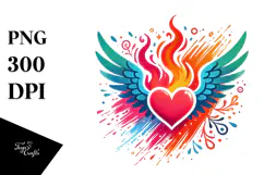 Colorful Heart with Wings PNG Product Image 1