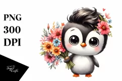 Cute Penguin Big Eyes Large Bouquet | Clipart Product Image 1