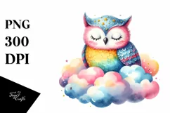 Colorful Watercolor Owl Cloud | Sublimation | Clipart Product Image 1