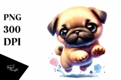 Jumping Puppy Pug Watercolor PNG Product Image 3
