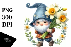 Watercolor Baby GNOME with Big Hat, Narcissus Frame Product Image 1