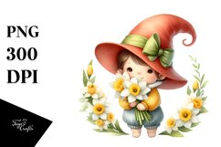 Cute Baby GNOME with Narcissus Floral Frame PNG Product Image 1