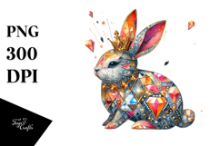 Diamond Bunny Watercolor Art PNG Product Image 1