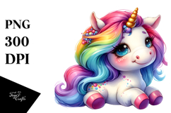 Funny Cute Unicorn with Floral Wreath PNG Product Image 1