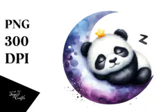 Whimsical Cute Baby Panda Sleeping on the Moon PNG Product Image 1