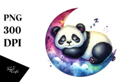 Whimsical Cute Baby Panda Sleeping on the Moon PNG Product Image 1
