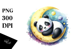 Whimsical Cute Baby Panda Sleeping on the Moon PNG Product Image 1