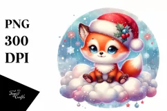 Vibrant Baby Fox with Santa Hat PNG Product Image 1