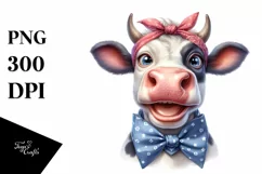 Cow Enthusiastic Cow Portrait with Bandana and Bow | Product Image 3