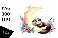 Cute Baby Otter Sleeping on the Moon PNG Product Image 1