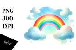 Simple Washed Watercolor Clouds with Rainbow and Hearts Product Image 1