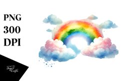 Simple Washed Watercolor Clouds with Rainbow and Hearts Product Image 1