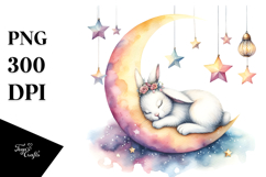 Cute Pastel Bunny Sleeping on the Moon PNG Product Image 1