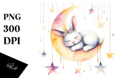 Cute Pastel Bunny Sleeping on the Moon PNG Product Image 1