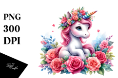 Cute Baby Unicorn with Floral Wreath PNG Product Image 1
