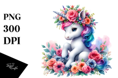 Sitting Baby Unicorn with Floral Wreath Product Image 1