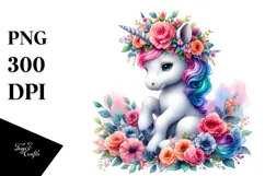 Sitting Baby Unicorn with Floral Wreath Product Image 1