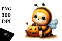 Cute Baby Bee Holding Pumpkin, High-Res PNG Product Image 3