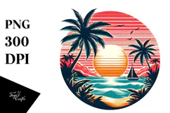 Retro Tropical Beach Sunset, T-Shirt Style PNG Product Image 1