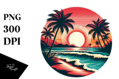 Retro Tropical Beach Sunset, T-Shirt Style PNG Product Image 1