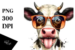 Funny Cow with Sunglasses PNG Product Image 1