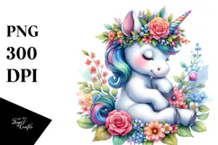 Playful Baby Unicorn with Floral Wreath Product Image 1