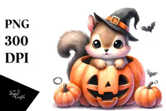 Cute Baby Squirrel Popping out of Pumpkin, Transparent PNG Product Image 1
