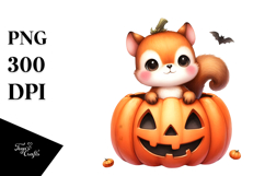 Cute Baby Squirrel Popping out of Pumpkin, Transparent PNG Product Image 1