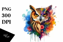 Abstract Vibrant Watercolor Owl, Transparent PNG Product Image 3