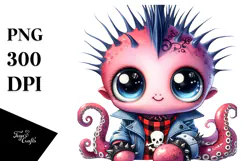 Energetic Baby Octopus with Punk Look PNG Product Image 1