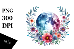 Vibrant Boho Moon with Flowers and Foliage Clipart Product Image 1