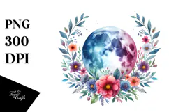 Vibrant Boho Moon with Flowers and Foliage Clipart Product Image 1