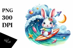 Colorful Funny Rabbit Surfing | Sublimation Clipart Product Image 3