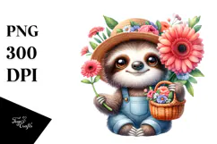 Watercolor Detailed Cute Baby Sloth | Sublimation | Clipart Product Image 1