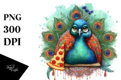 Bored Peacock Holding Pizza Slice | Clipart Product Image 1