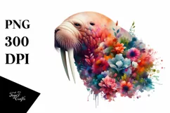 Artistic Walrus,Flower Watercolor | Clipart Product Image 3