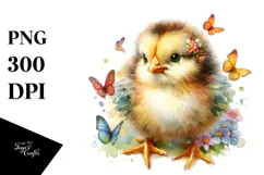 Adorned Baby Chicken in Watercolor PNG Product Image 1