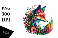 Abstract Vibrant Watercolor Fox with Plant Leaves JPEG Product Image 3