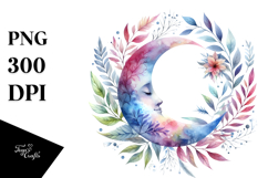 Whimsical Moon with Foliage, PNG Product Image 1