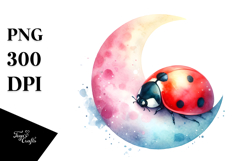 Vibrant Ladybug Sleeping Moon | Sublimation Clipart Product Image 1
