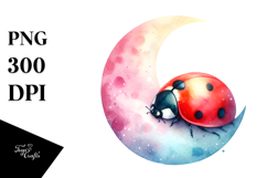 Cute Pastel Ladybug Sleeping on the Moon PNG Product Image 1